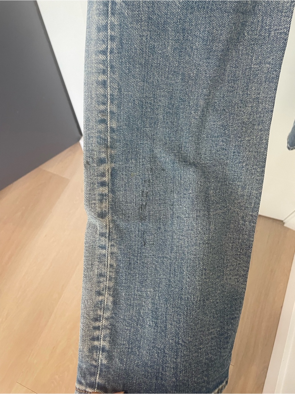 Denim Forum Straight-Leg Midwash Jeans with Leather Patch - Picture 6 of 6
